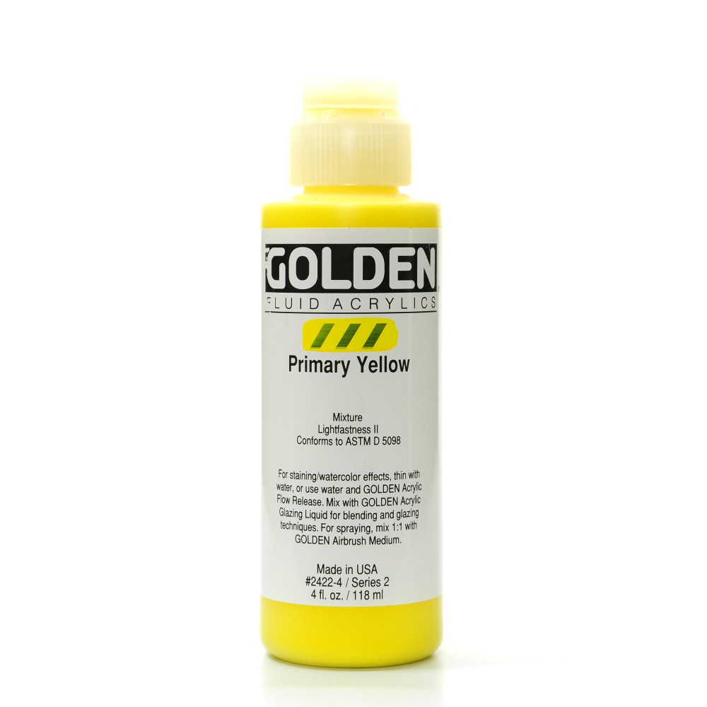 Golden Fluid Acrylic Paint, 4 Oz, Primary Yellow MPN:2422-4