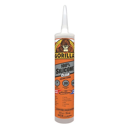Silicone Sealant, 10 oz, Cartridge, Clear, Silicone Base, Waterproof Caulk & Seal MPN:108311