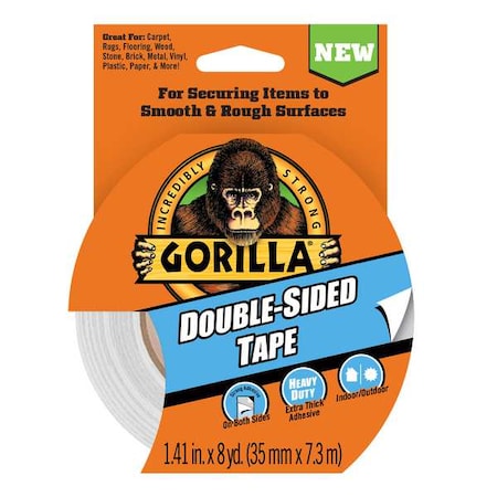 Double Sided Film Tape: 1 3/8 in Roll Wd, 8 yd Roll Lg, 14 mil Thick, Rubber, Gray MPN:100925