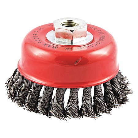 Standard Twist Knot Wire Cup Brush, Carbon Steel, 4 Brush Dia, 5/8