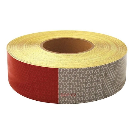 Reflective Tape, Roll, 2 in. W, Red/Silver MPN:38XF47