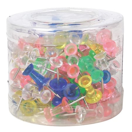 Assorted Push Pins, 7/8 in Overall Lg, Metal/Plastic, 100 PK MPN:2WFW8