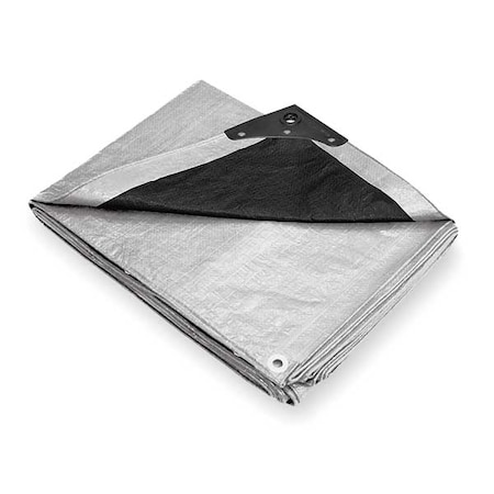 Heavy Duty Tarp, 15 ft 2 in x 19 ft 6 in, 10.5 Mil, Silver/Black, Polyethylene MPN:4VZ57