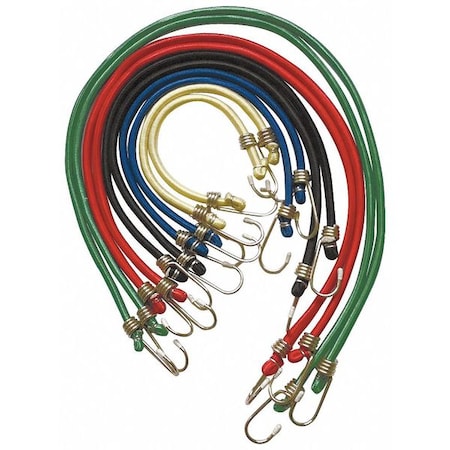 36 in. J-Hook Bungee Cord Assortment, Nylon/Rubber, 10 PK MPN:4HXF7