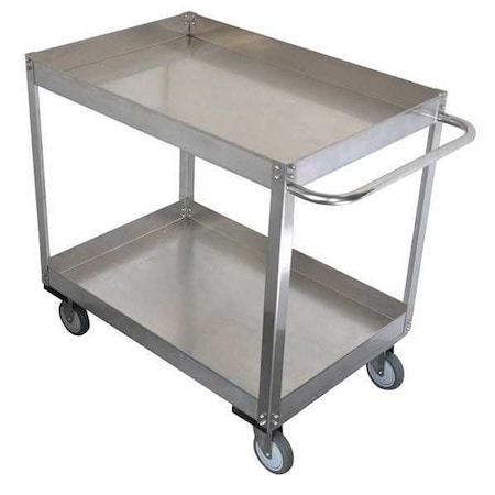 Corrosion-Resistant Utility Cart with Deep Lipped Metal Shelves, Stainless Steel, 2 Shelves MPN:11A470