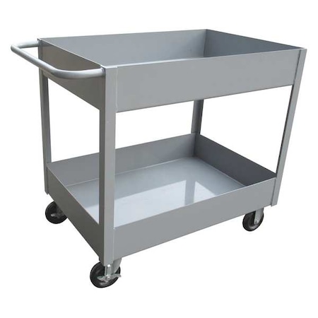 Utility Cart with Deep Lipped Metal Shelves, Steel, 1, 200 lb Load Capacity, 2 Shelves, 36 in L MPN:2GMH8