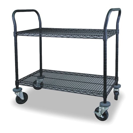 Wire Cart, 2 Shelf, 36x18x39, Black, Caster Dia.: 5