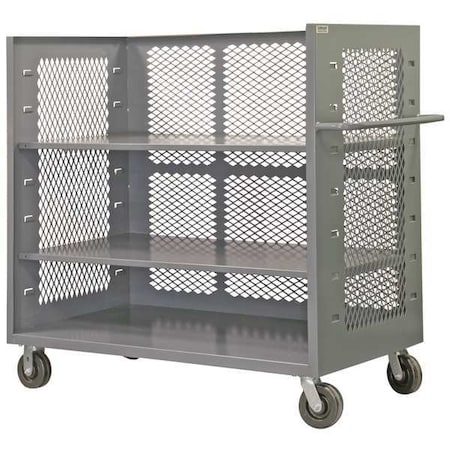 14 ga. Steel 3 Sided Mesh Stock Cart 2000 lb. Capacity, 66-1/2