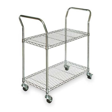 Wire Cart, 2 Shelf, Chrome, 53x18x39 In. MPN:3TNZ9