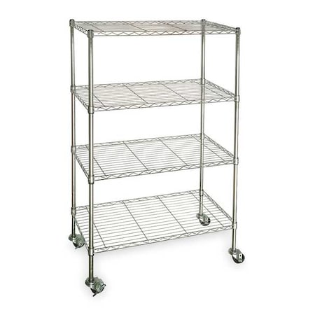 Wire Cart, 4 Shelf, Chrome, 60x24x67 In. MPN:3TPA6