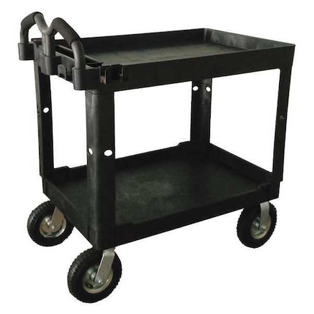 Utility Cart with Deep Lipped & Flush Plastic Shelves, Polypropylene, 500 lb Load Capacity MPN:52TV57