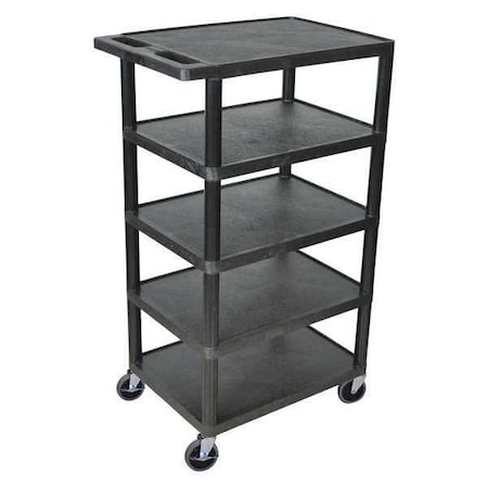 Utility Cart with Lipped Plastic Shelves, Polyethylene, 300 lb Load Capacity, 5 Shelves, 24 in L MPN:BC50-B