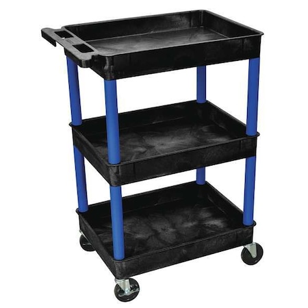 Utility Cart with Deep Lipped Plastic Shelves, 300 lb Load Capacity, 3 Shelves, 24 in L, 18 in W MPN:BKSTC111BU