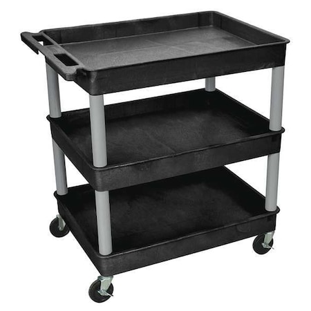 Utility Cart with Deep Lipped Plastic Shelves, 400 lb Load Capacity, 3 Shelves, 32 in L, 24 in W MPN:BKTC111GY