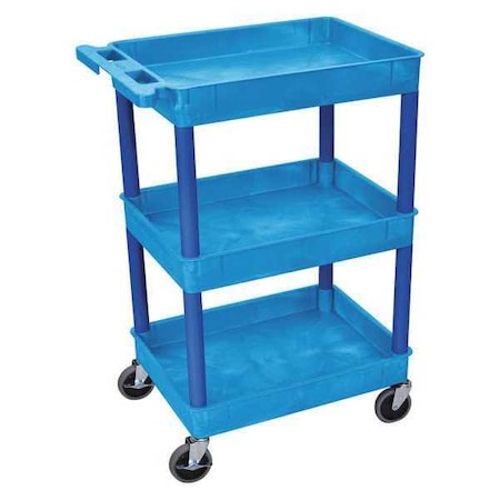 Utility Cart with Deep Lipped Plastic Shelves, 300 lb Load Capacity, 3 Shelves, 24 in L, 18 in W MPN:BUSTC111BU