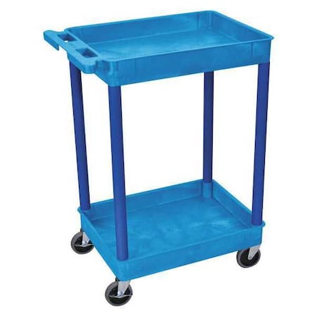 Utility Cart with Deep Lipped Plastic Shelves, 300 lb Load Capacity, 2 Shelves, 24 in L, 18 in W MPN:BUSTC11BU