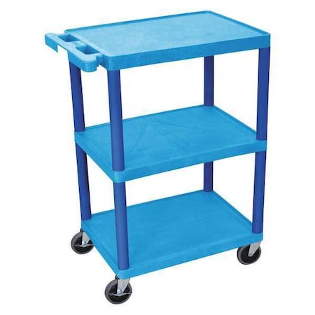 Utility Cart with Lipped Plastic Shelves, 300 lb Load Capacity, 3 Shelves, 24 in L, 18 in W MPN:BUSTC222BU