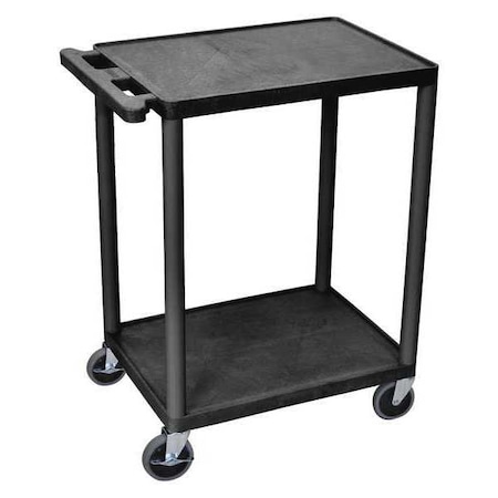 Utility Cart with Lipped Plastic Shelves, Polyethylene, 300 lb Load Capacity, 2 Shelves, 24 in L MPN:HE32-B