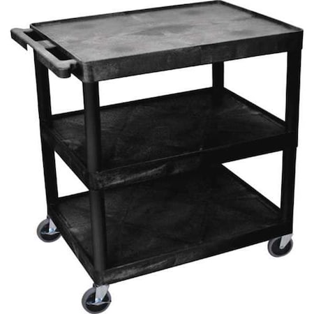 Utility Cart with Lipped Plastic Shelves, Polyethylene, 300 lb Load Capacity, 3 Shelves, 24 in L MPN:HE33-B
