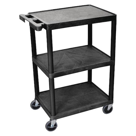 Utility Cart with Lipped Plastic Shelves, Polyethylene, 400 lb Load Capacity, 3 Shelves, 24 in L MPN:HE34-B