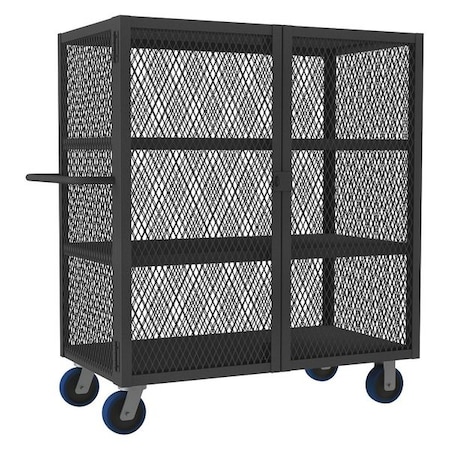 Dual-Latch Welded Mesh Security Cart with Fixed Shelves, 2, 000 lb Capacity, 26 in W x 54 1/2 in L x MPN:HTL-2448-DD-3-6PU-95