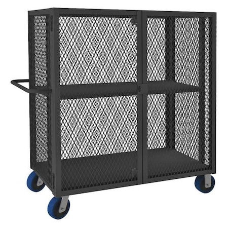Welded Mesh Security Cart with Adjustable Shelves, 2, 000 lb Capacity, 32 in W x 66 1/2 in L x MPN:HTL-3060-DD-1AS-6PU-95