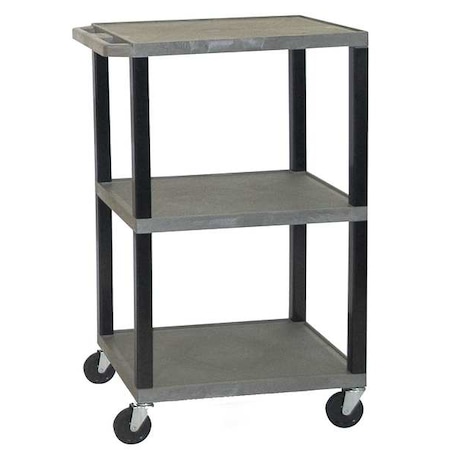 Utility Cart with Lipped Plastic Shelves, Polyethylene, 400 lb Load Capacity, 3 Shelves, 24 in L MPN:LP34E-B