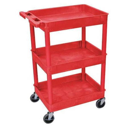 Utility Cart with Deep Lipped Plastic Shelves, 300 lb Load Capacity, 3 Shelves, 24 in L, 18 in W MPN:RDSTC111RD