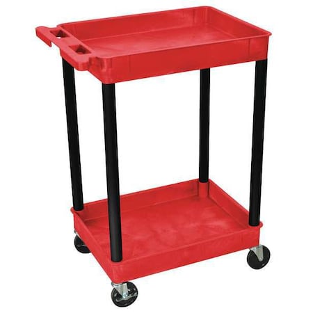 Flat Handle Utility Cart, Thermoplastic Resin (Shelf)/High Density Polyethylene (Leg), 2 Shelves MPN:RDSTC11BK