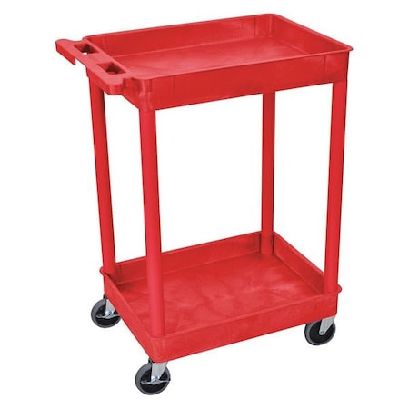 Utility Cart with Deep Lipped Plastic Shelves, 300 lb Load Capacity, 2 Shelves, 24 in L, 18 in W MPN:RDSTC11RD