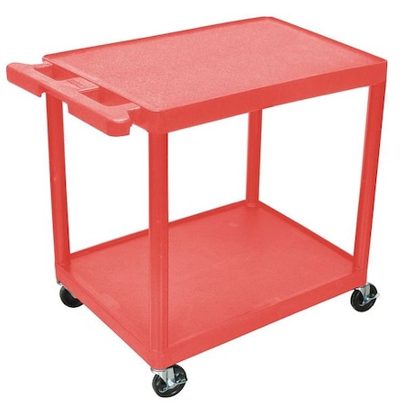 Utility Cart with Lipped Plastic Shelves, 300 lb Load Capacity, 2 Shelves, 24 in L, 18 in W MPN:RDSTC22RD