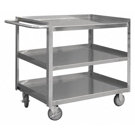 Corrosion-Resistant Utility Cart with Single-Side Flush Metal Shelves, Stainless Steel, 3 Shelves MPN:SRSC1630603FLD5PU