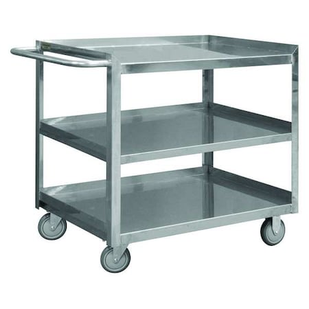 Corrosion-Resistant Utility Cart with Single-Side Flush Metal Shelves, Stainless Steel, 3 Shelves MPN:SRSC2016243FLD4PU