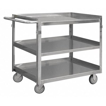 Corrosion-Resistant Utility Cart with Single-Side Flush Metal Shelves, Stainless Steel, 3 Shelves MPN:SRSC2016303FLD4PU