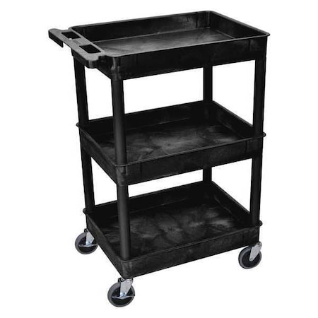 Utility Cart with Deep Lipped Plastic Shelves, 300 lb Load Capacity, 3 Shelves, 24 in L, 18 in W MPN:STC111-B
