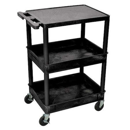 Utility Cart with Deep Lipped & Lipped Plastic Shelves, 300 lb Load Capacity, 3 Shelves, 24 in L MPN:STC211-B