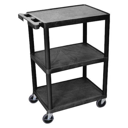 Utility Cart with Lipped Plastic Shelves, 300 lb Load Capacity, 3 Shelves, 24 in L, 18 in W MPN:STC222-B