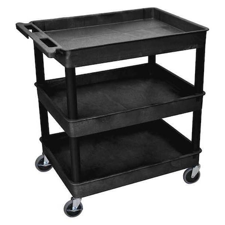 Utility Cart with Deep Lipped Plastic Shelves, 400 lb Load Capacity, 3 Shelves, 32 in L, 24 in W MPN:TC111-B