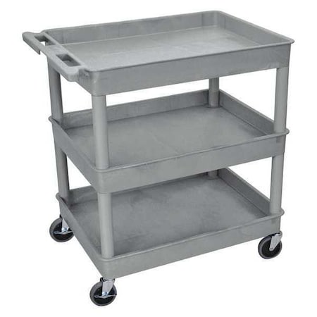 Utility Cart with Deep Lipped Plastic Shelves, 400 lb Load Capacity, 3 Shelves, 32 in L, 24 in W MPN:TC111-G