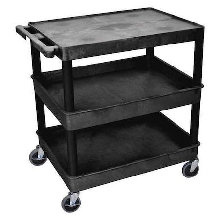 Utility Cart with Lipped Plastic Shelves, 400 lb Load Capacity, 3 Shelves, 24 in L, 32 in W MPN:TC211-B