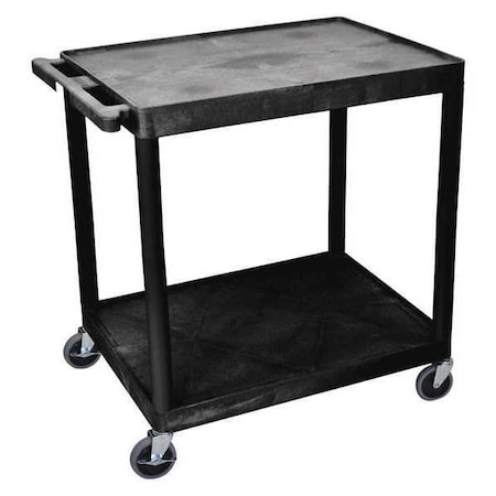 Utility Cart with Lipped Plastic Shelves, 400 lb Load Capacity, 2 Shelves, 32 in L, 24 in W MPN:TC22-B