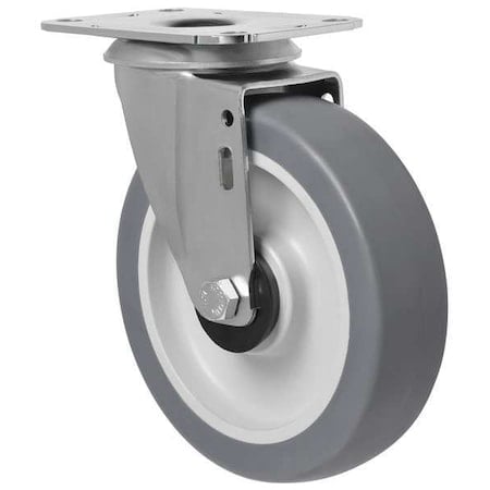 Swivel Plate Caster, Therm Rubber, 5 in, 198 lb. MPN:1G192