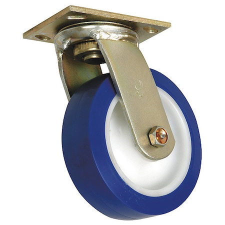 Swivel Plate Caster, Polyurethane, 4 in, 600 lb, Blu MPN:1NUW7
