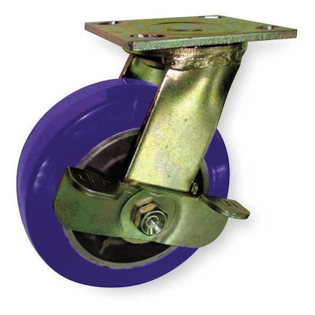 Plate Caster, Swivel, Polyurethane, 5 5/8