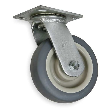 Swivel Plate Caster, Therm Rubber, 6 in, 450 lb, Gry MPN:1NVD6