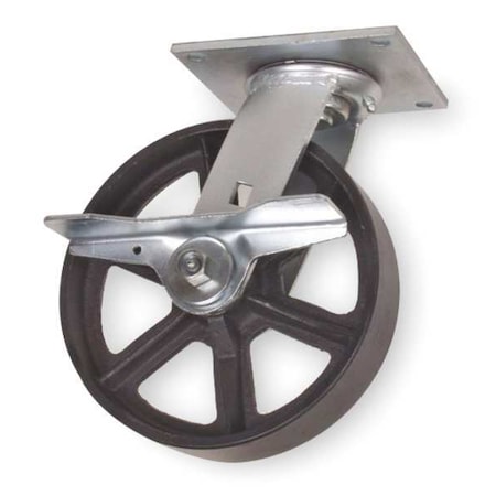 Swivel Plate Caster, Cast Iron, 6 in, 1200 lb, Blk MPN:1NVR2
