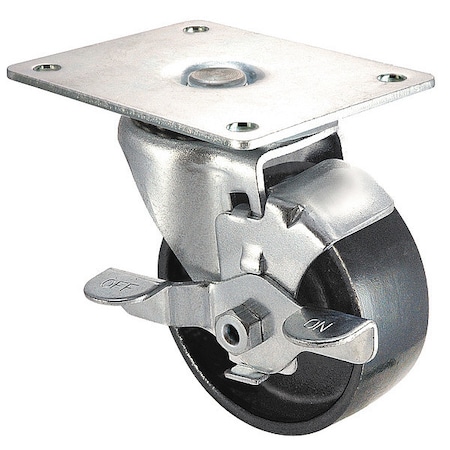 Swivel Plate Caster, Cast Iron, 4 in, 450 lb, Blk MPN:1UKX5