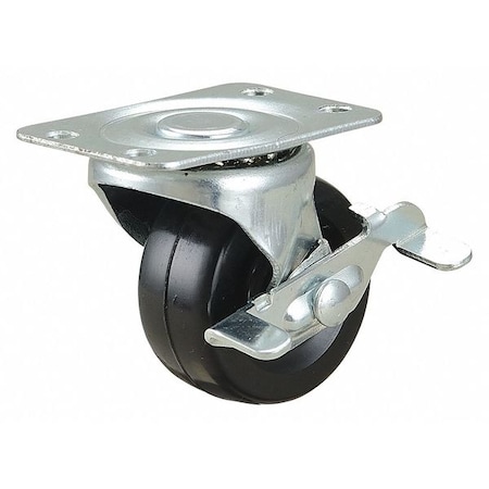 Swivel Plate Caster w/Brake, Rubber, 2 in., 150 lb. MPN:33H636