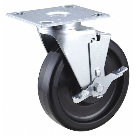 Swivel NSF-Listed Plate Caster w/Brake, Phenolic, 6 in, 450 lb MPN:33H643