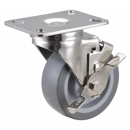 Swivel NSF-Listed Plate Caster w/Brake, 275 lb., NSF-Listed Plate Type A MPN:33H662